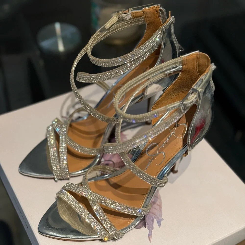 Elegant Silver Strappy Heels - Picture 2 of 12